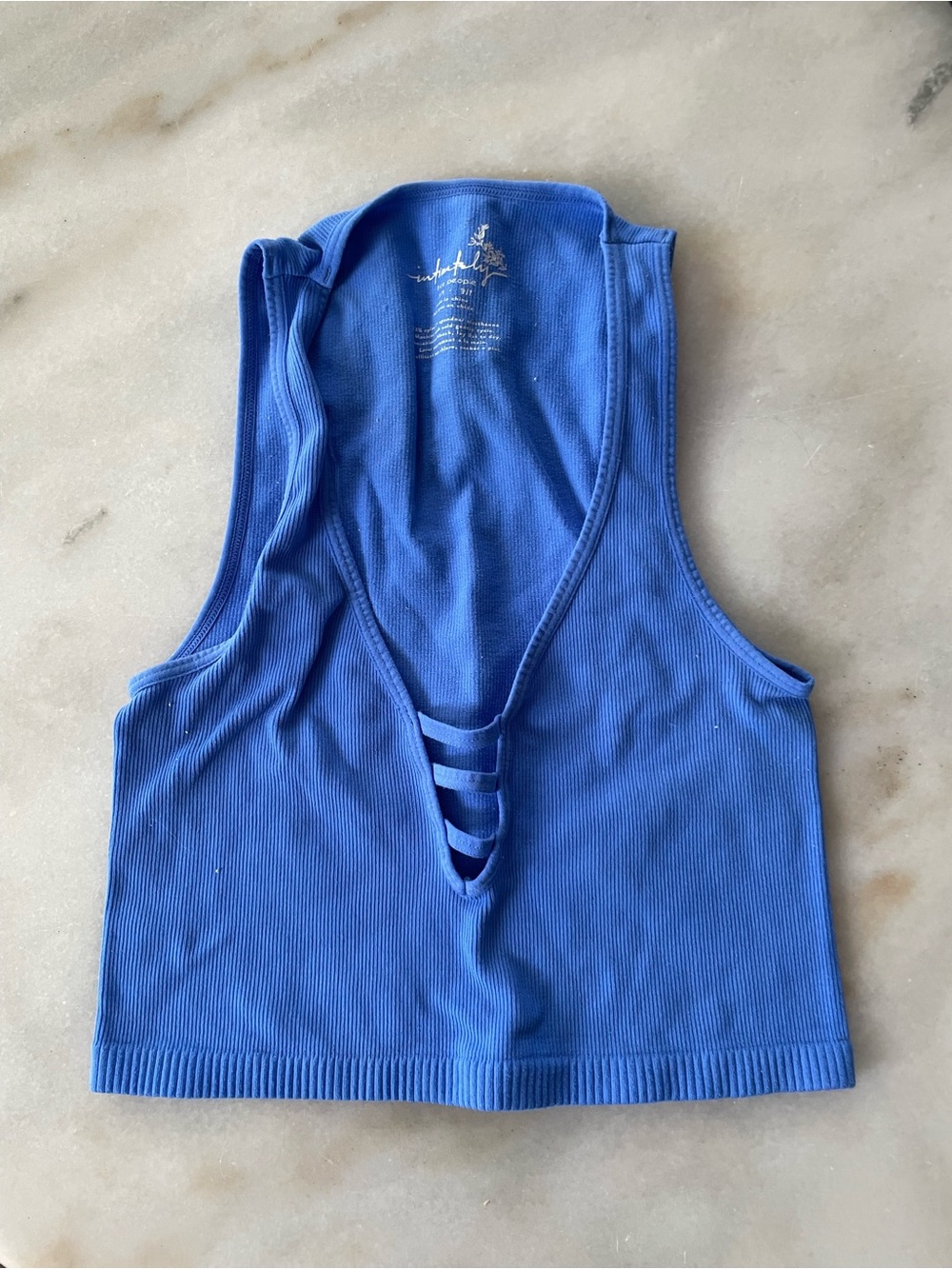 Free People Cobalt Blue Ribbed V-Neck Strappy Crop Tank